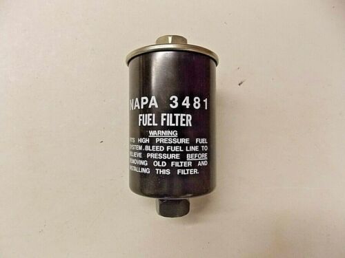 A Napa 3481 fuel filter with black casing and white text.