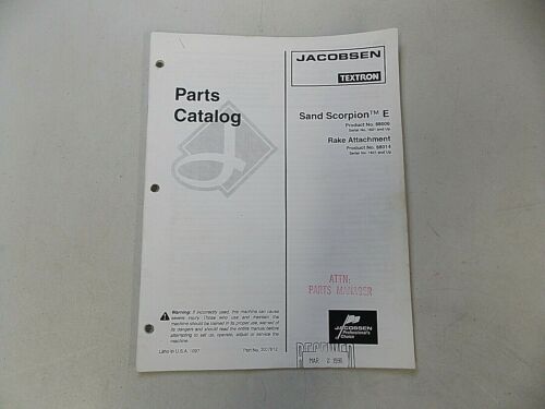 1997 JACOBSEN SAND SCORPION 48 VOLT ELECTRIC BUNKER RAKE PARTS MANUAL 39 PAGES